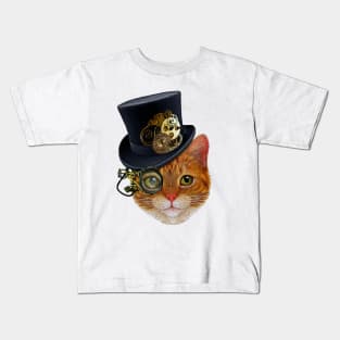 Orange Cat with Steampunk Hat and Monocle Kids T-Shirt